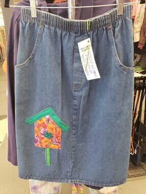 Upcycled Vintage 1990s Denim Skirt Birdhouse
